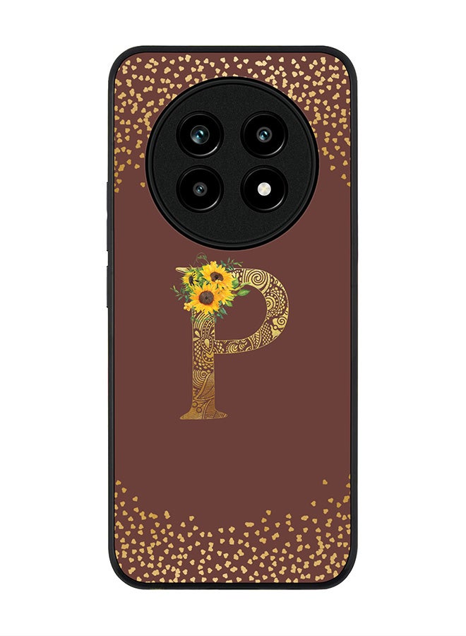 For Realme 13 Pro / 13 Pro+ Case,Slim fit Camera Protection, Shockproof Thin Phone cover  - Custom Floral Monogram - P  (Brown )